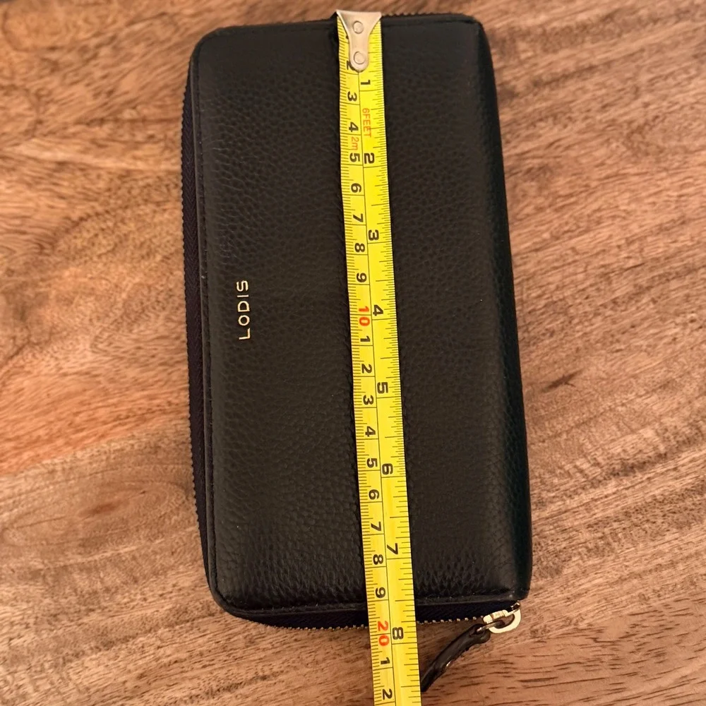 Lodis Audrey Black Pebbled Leather Zip‎ Around Wallet Organizer RFID Minimalist
